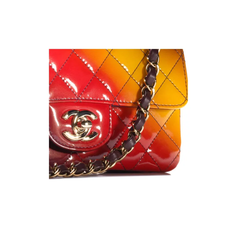 CHANEL Calf Patent Leather Flap Bag, Shoulder Bag, Crossbody Bag Women's Red/Yellow/Dark Purple-2