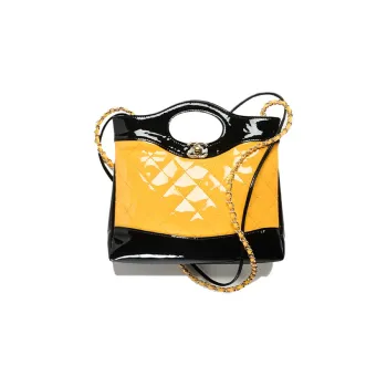CHANEL Calf Patent Leather Shoulder Bag, Crossbody Bag, Handbag Mini Women's Yellow/Black