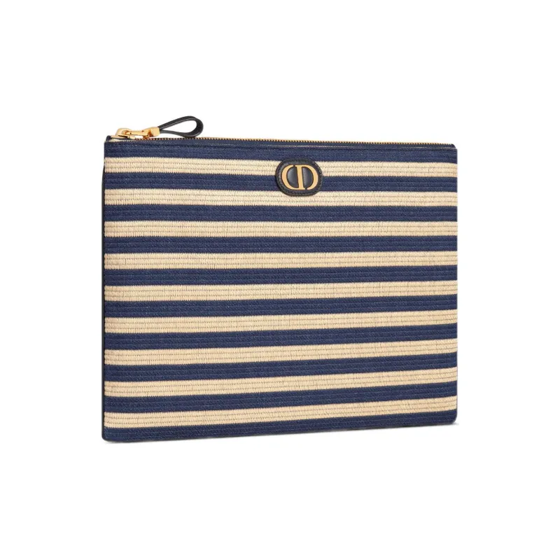 DIOR Caro Raffia Grass Clutch Large Size Women's Natural/Denim Blue-1