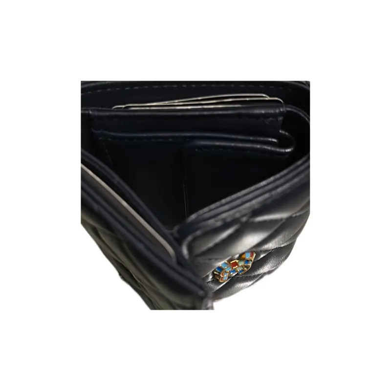 CHANEL Cow Leather Card Holder Wallet Women's Navy Blue-4