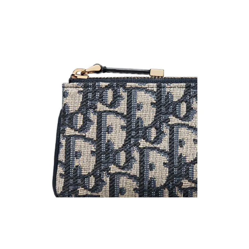 DIOR DiorTravel Twill Jacquard Key Pouch Women's Blue-3