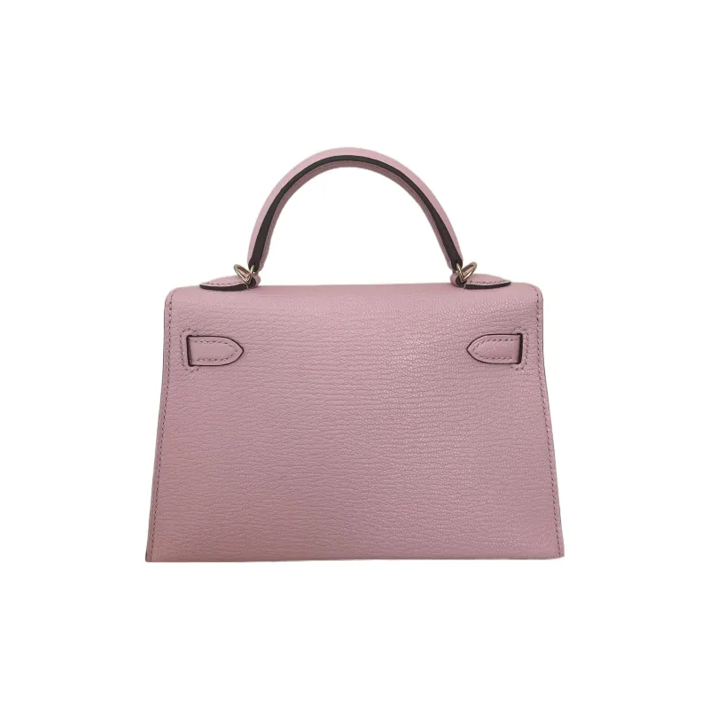 HERMES Mini Kelly Goatskin One Shoulder Handbags Mini Women's Cherry Blossom Pink With Rose Red Accents-2