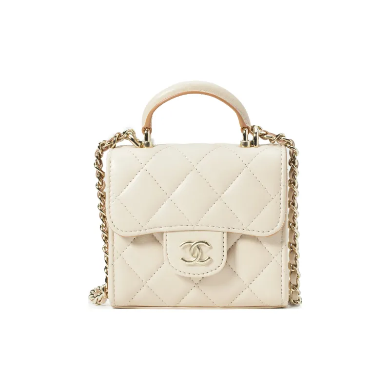 CHANEL Sheepskin Shoulder Bag, Crossbody Bag Women's Beige & Brown-0