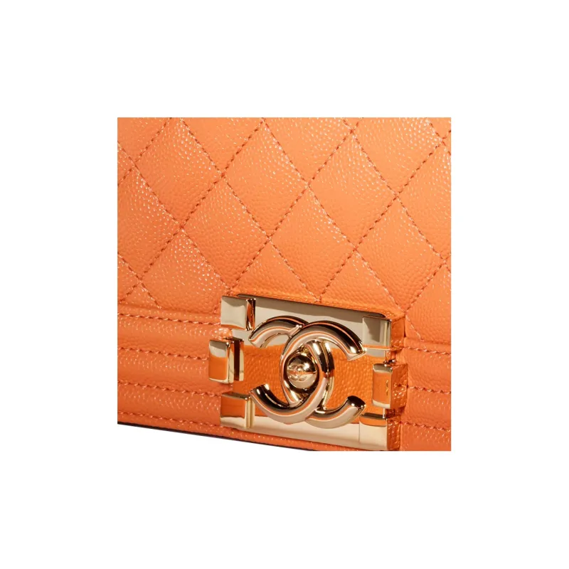 CHANEL Embossed Calfskin With Grains Mouth Cover Bag Crossbody Bag Small Size Women's Orange-2