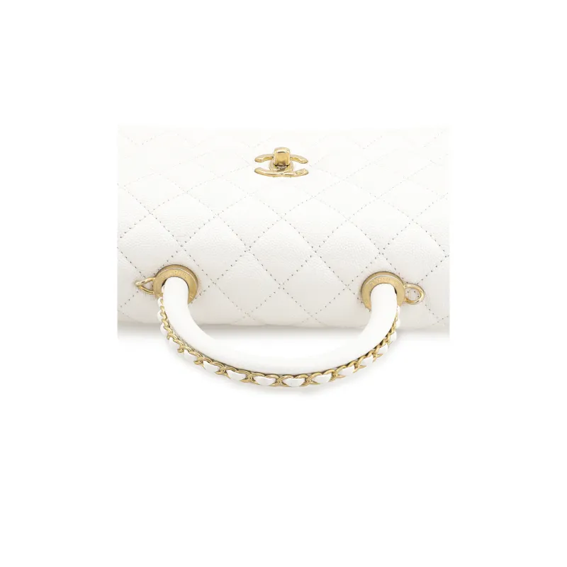 CHANEL Coco Handle Cow Leather Handbag, Shoulder Bag, Crossbody Bag Trumpets Women's White-4