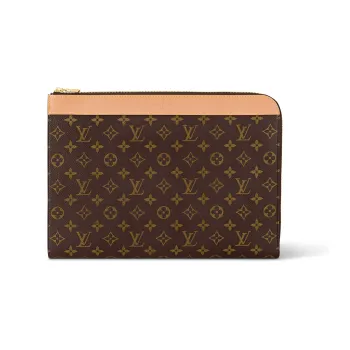 LOUIS VUITTON Coated Canvas With Leather Trim Envelope Bag, Clutch Large Size Men's Brown