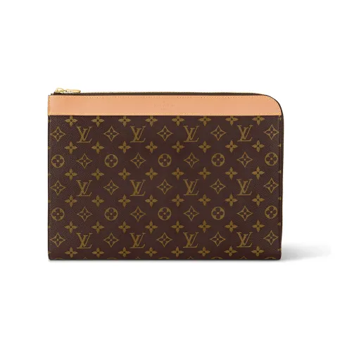 LOUIS VUITTON Coated Canvas With Leather Trim Envelope Bag, Clutch Tubas Men's Brown