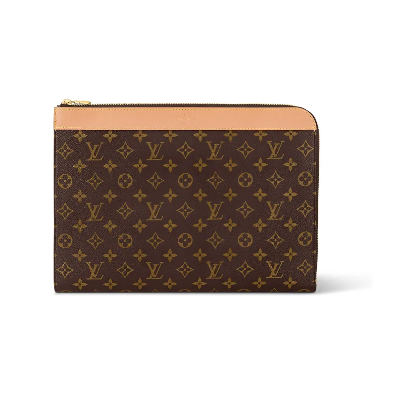 LOUIS VUITTON Coated Canvas With Leather Trim Envelope Bag, Clutch Tubas Men's Brown-0