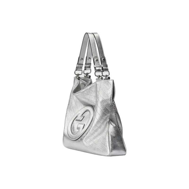 GUCCI Blondie Leather Tote Bag Shopping Bag Handbag Medium Size Women's Silver-2