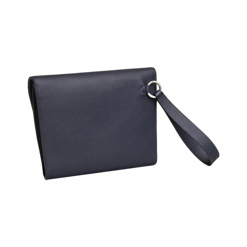 HERMES Evercolor Calfskin Handbags Clutches Regular Men's 2Z Bleu Nuit Midnight Blue-2