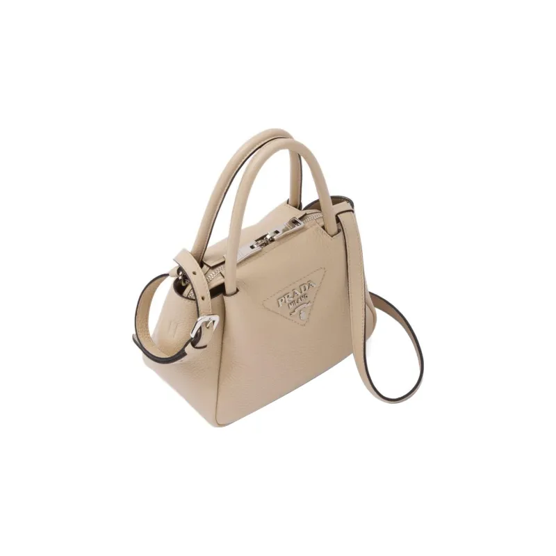 PRADA Leather Shoulder Bag Crossbody Bag Handbag Mini Women's Elephant Grey/sand Beige-1