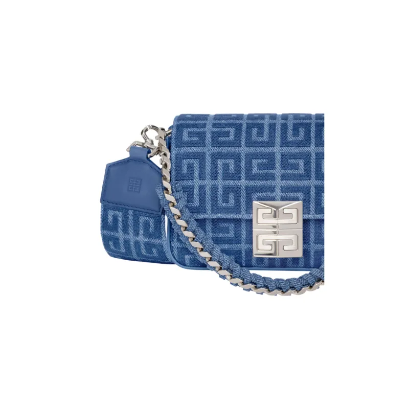 GIVENCHY 4G Denim Cotton Cow Leather Patchwork Shoulder Bag Crossbody Bag Small Size Women's Medium Blue-4