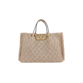 Valentino Leather With Fabric Tote Bag Shopping Bag Portable Crossbody Bag Shoulder Bag Medium Size Women's Pink