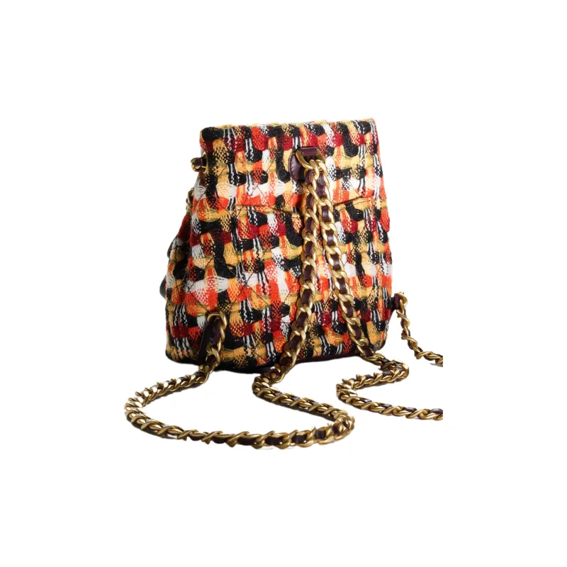 CHANEL Wool Twill Soft Woolen Combo Backpack, Backpack Trumpets Women's Deep Purple & Orange & Multicolor-2
