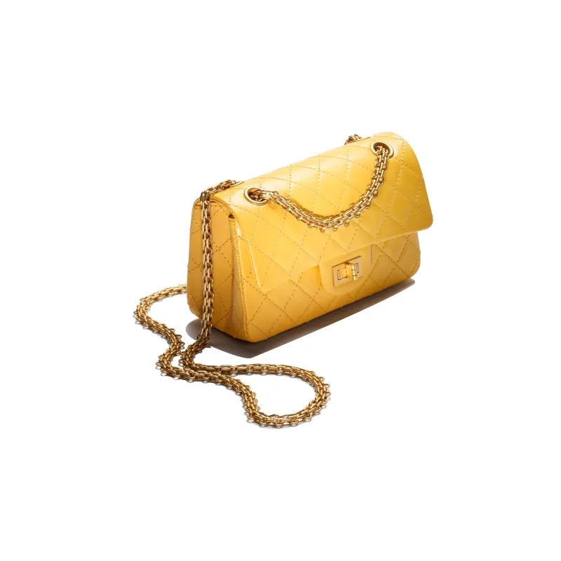 CHANEL 2.55 Vintage Calfskin Mouth Cover Bag Crossbody Bag Mini Women's Yellow-1