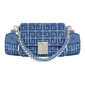 GIVENCHY 4G Denim Cotton Cow Leather Patchwork Shoulder Bag Crossbody Bag Small Size Women's Medium Blue