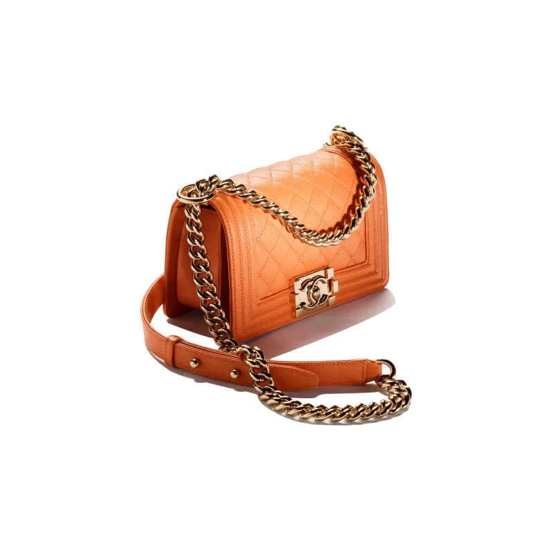 CHANEL Embossed Calfskin With Grains Mouth Cover Bag Crossbody Bag Small Size Women's Orange-1