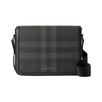 Burberry Calfskin Cotton Polyurethane Shoulder Bag Crossbody Bag Men's Charcoal Gray