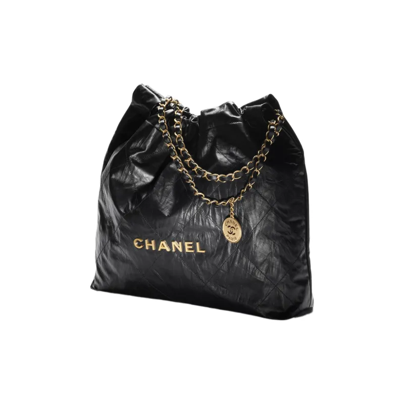 CHANEL Wrinkled Cow Leather Bucket Bag, Handbag, Shoulder Bag Women's Black-1
