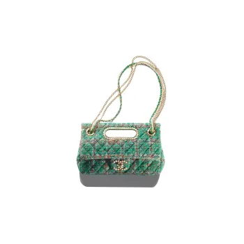 CHANEL Wool Silk Twill Soft Woolen Flap Bag Handbag, Shoulder Bag, Crossbody Bag Women's Dark Green/Brown/Blue