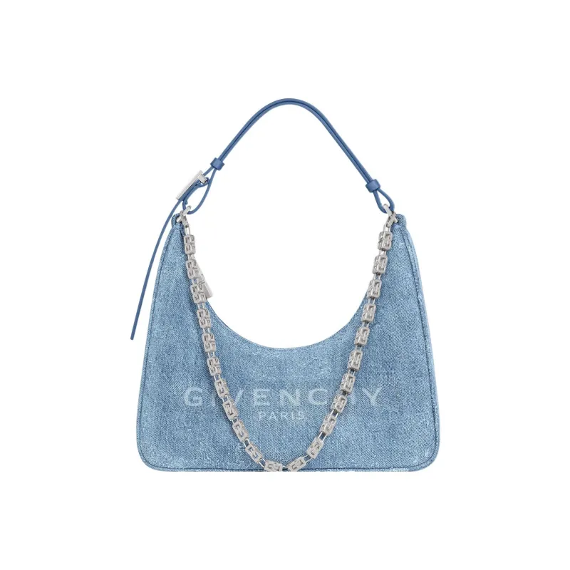 Givenchy Bag Small Moon Cut Out In Washed Denim With Chain Medium Blue-0