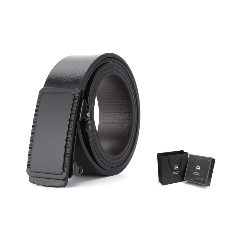 XXOFF Advanced Business Dark Metal Small Plaid No Tooth Automatic Buckle PU Leather Belts Men's-2