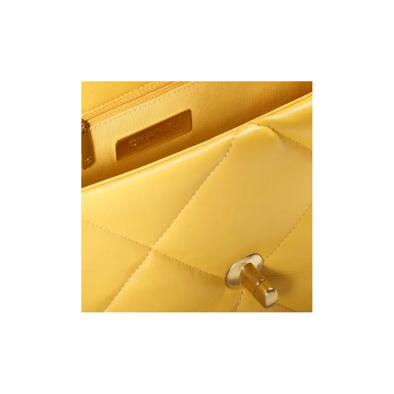 CHANEL 19Bag Lambskin Shoulder Bag, Crossbody Bag Tubas Women's Yellow-3