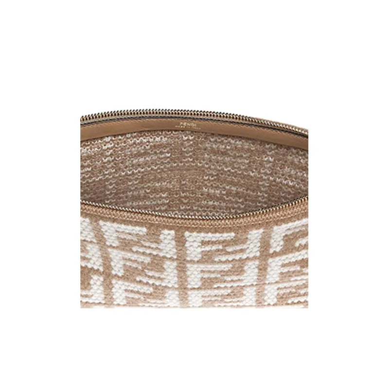 FENDI Cow Leather With Cashmere Clutch Large Size Women's Brown-3