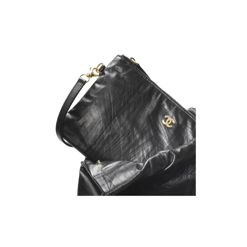 CHANEL Wrinkled Cow Leather Bucket Bag, Handbag, Shoulder Bag Women's Black-2