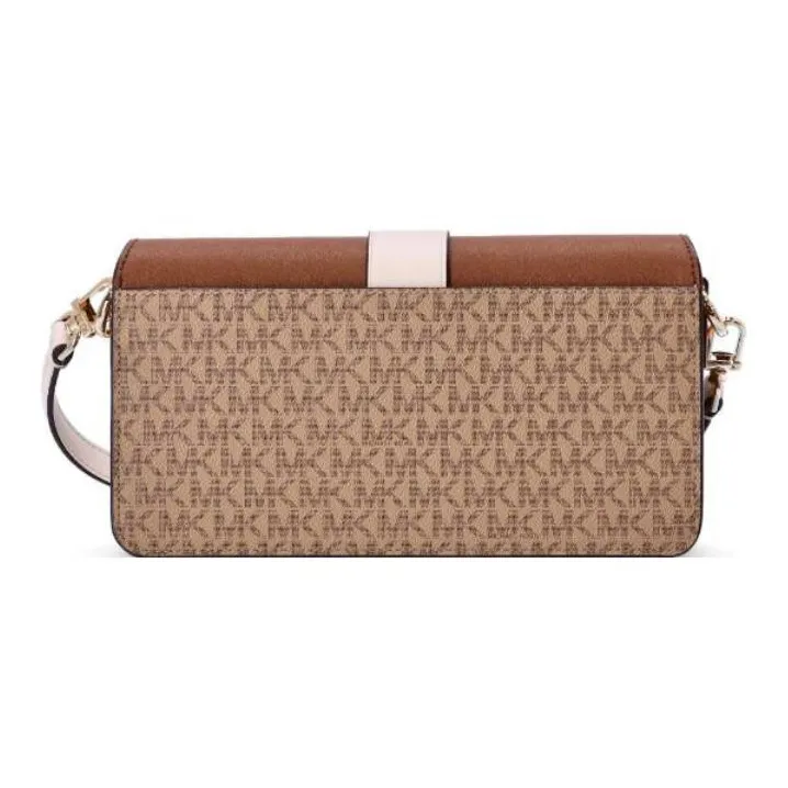 MICHAEL KORS Greenwich Leather Paneled Canvas Portable Crossbody Bag, Shoulder Bag Women's Light Umber-2
