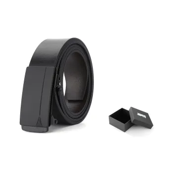 XXOFF Minimalist Matte Black Metal No Tooth Automatic Buckle PU Leather Belts Men's Matte Black