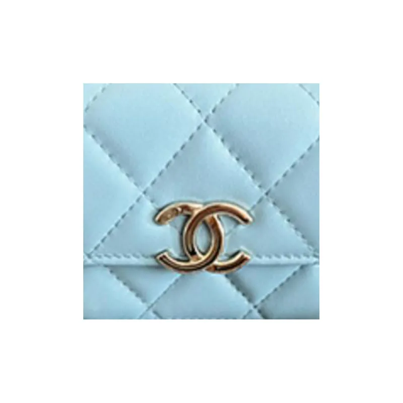 CHANEL 22SS Sheepskin Clutch, Shoulder Bag, Crossbody Bag Women's Blue-3
