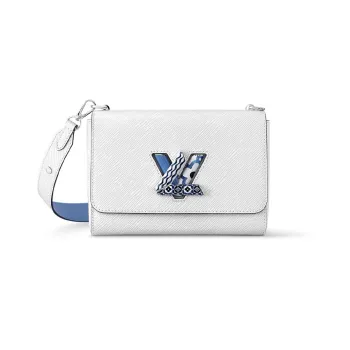 LOUIS VUITTON Twist Grain Leather Shoulder Bag, Crossbody Bag Medium Size Women's White