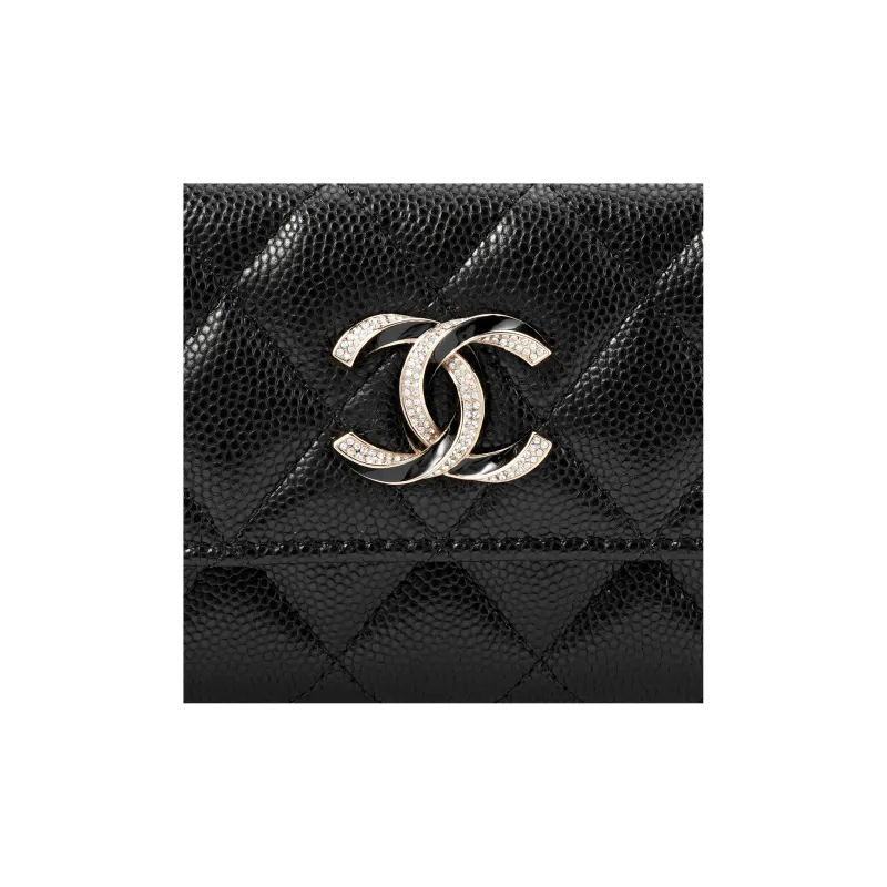 CHANEL Crystal Enamel Cc Logo Flap Card Holder Black AP3342-5