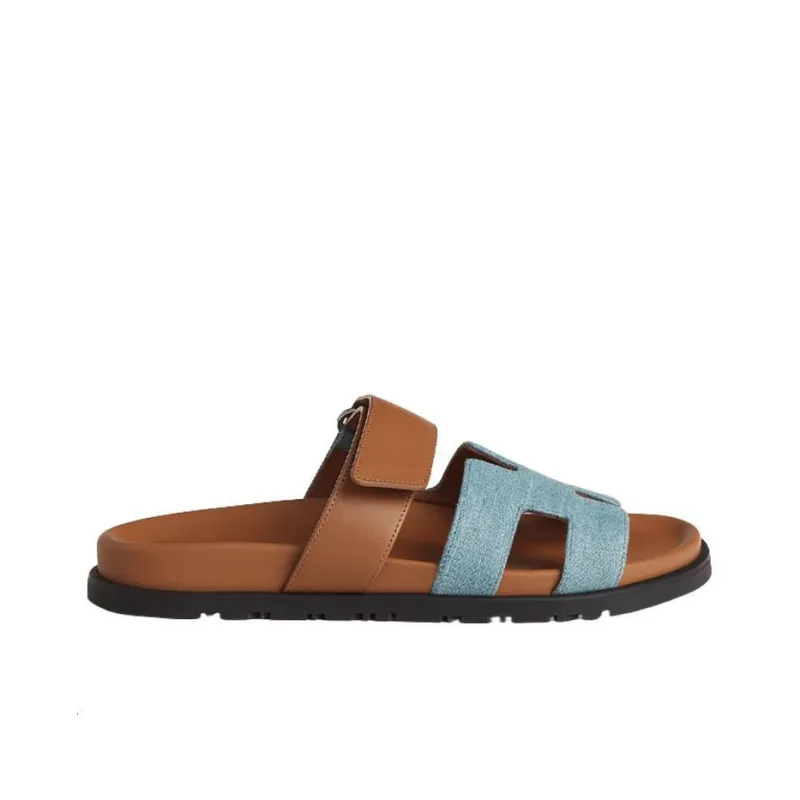 HERMES Chypre Slide Slippers Women's Blue Brown-1