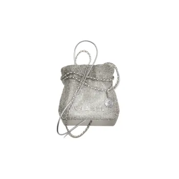 CHANEL Rhinestone Bucket Bags Shoulder Bag Crossbody Bag Mini Women's Silver