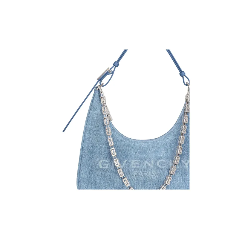 Givenchy Bag Small Moon Cut Out In Washed Denim With Chain Medium Blue-4