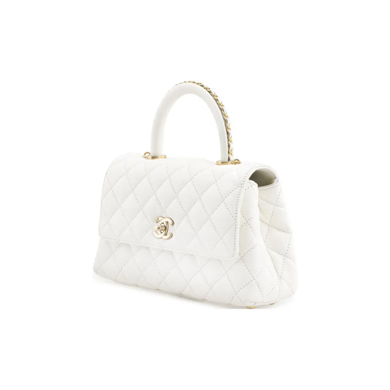 CHANEL Coco Handle Cow Leather Handbag, Shoulder Bag, Crossbody Bag Trumpets Women's White-1