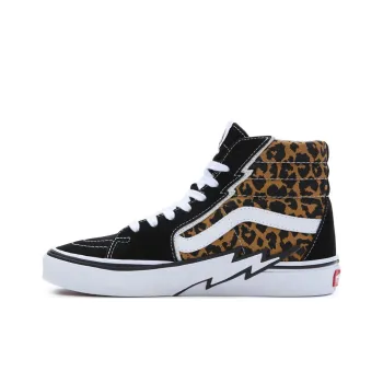 Vans SK8 Leopard Anti Slip Wear Resistant High Top Skateboard Shoes Unisex Black Brown