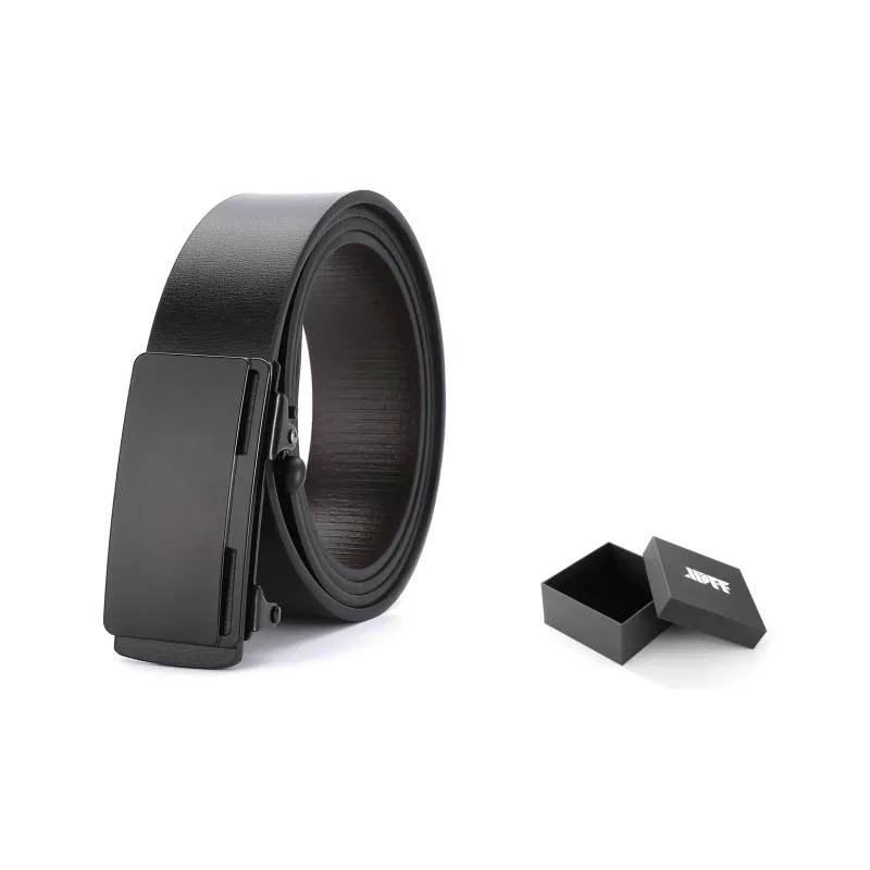 XXOFF Minimalist Style Dark Metal No Tooth Automatic Buckle PU Leather Belts Men's Gothic Black-0