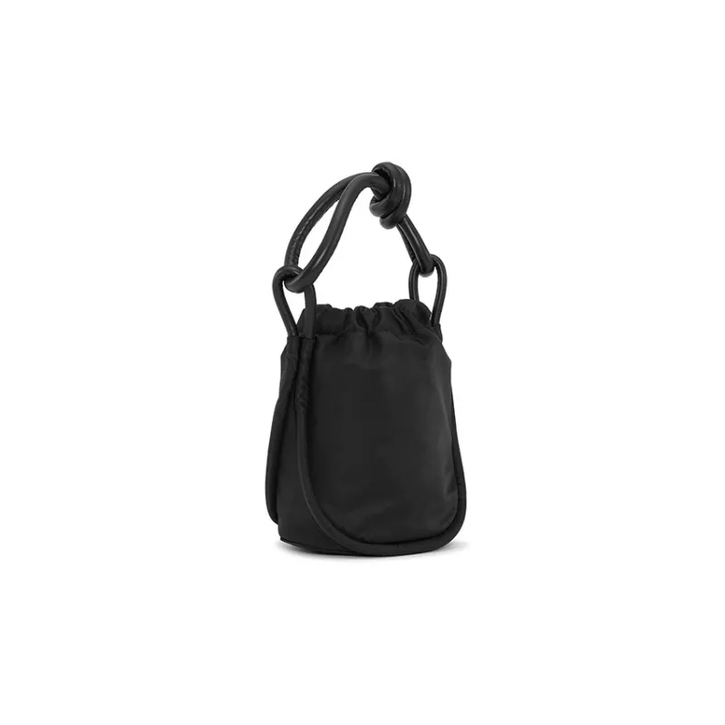 GANNI Leather Detail Bucket Bag Handbag Shoulder Bag Crossbody Bag Small Size Women's Black-3