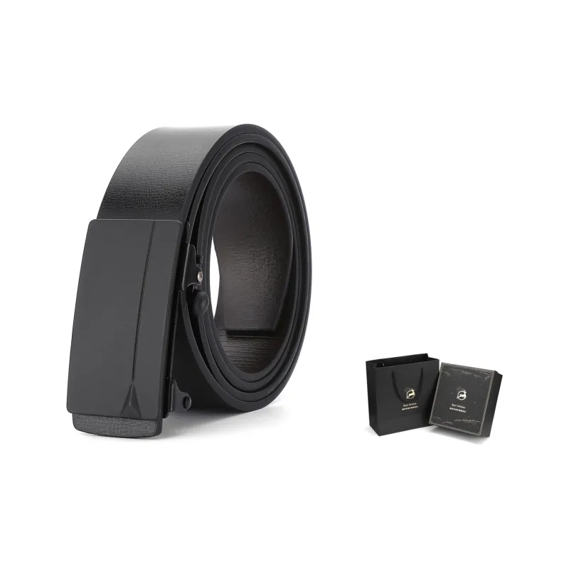 XXOFF Minimalist Matte Black Metal No Tooth Automatic Buckle PU Leather Belts Men's Matte Black-3