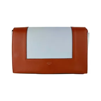 CELINE Frame Smooth Calf Leather Shoulder Bag Crossbody Bag Medium Size Women's Brown/Light Blue