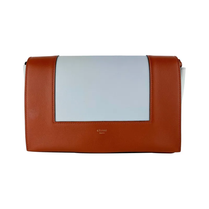 CELINE Frame Smooth Calf Leather Shoulder Bag Crossbody Bag Medium Size Women's Brown/Light Blue-0