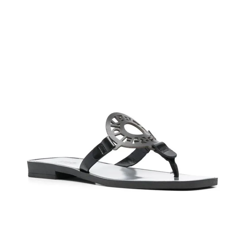 KARL LAGERFELD Logo-patch Leather Flat Slides-2