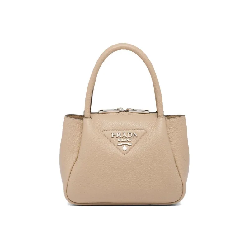 PRADA Leather Shoulder Bag Crossbody Bag Handbag Mini Women's Elephant Grey/sand Beige-0
