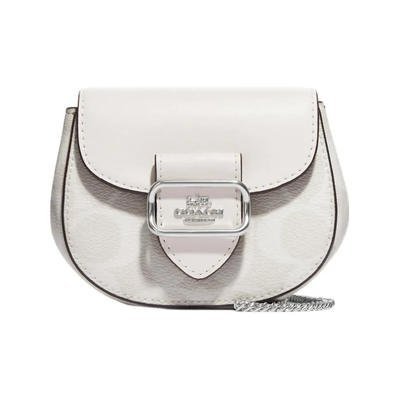 COACH Morgan Canvas With Leather Saddle Bag, Crossbody Bag, Shoulder Bag Women's White-1