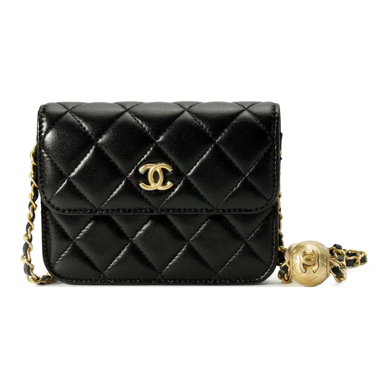 CHANEL Little Golden Ball Sheepskin Coin Purse, Fanny Pack, Shoulder Bag, Crossbody Bag Women's Black-1