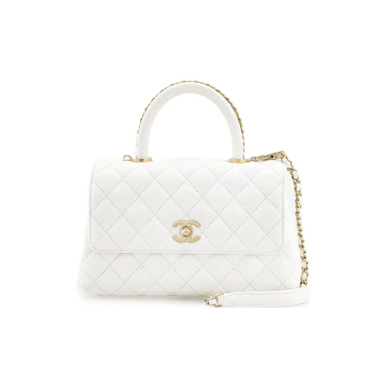 CHANEL Coco Handle Cow Leather Handbag, Shoulder Bag, Crossbody Bag Trumpets Women's White-0