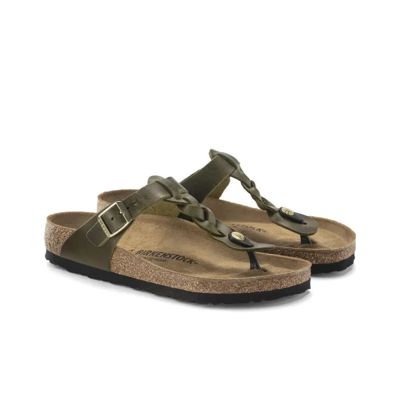 Birkenstock Gizeh Braided Oiled Leather Narrow Fit Sandals 'Olive Green' Women's-2